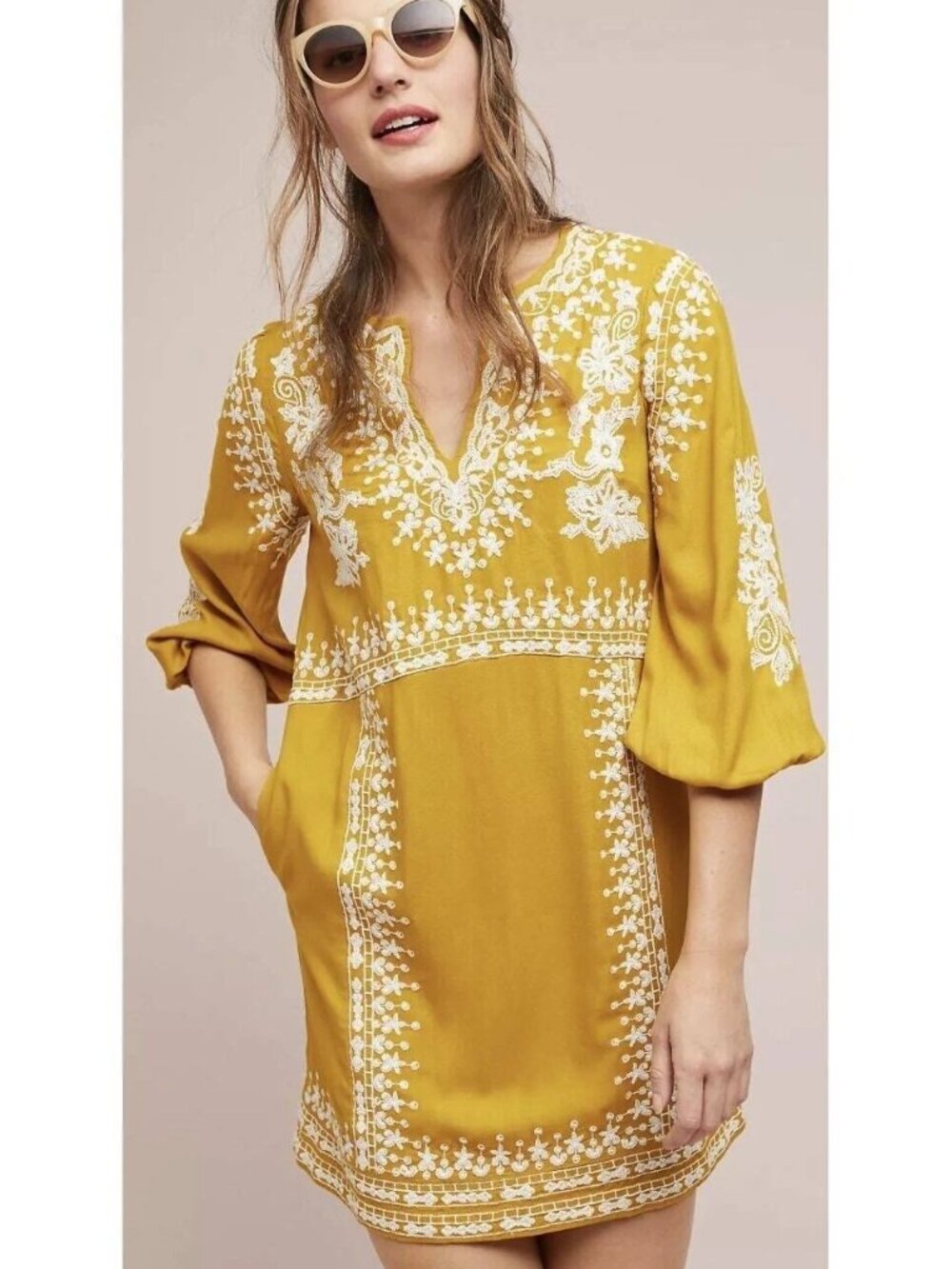 Anthropologie Akemi + Kin Shiloh Embroidered Tunic Dress - Size 16